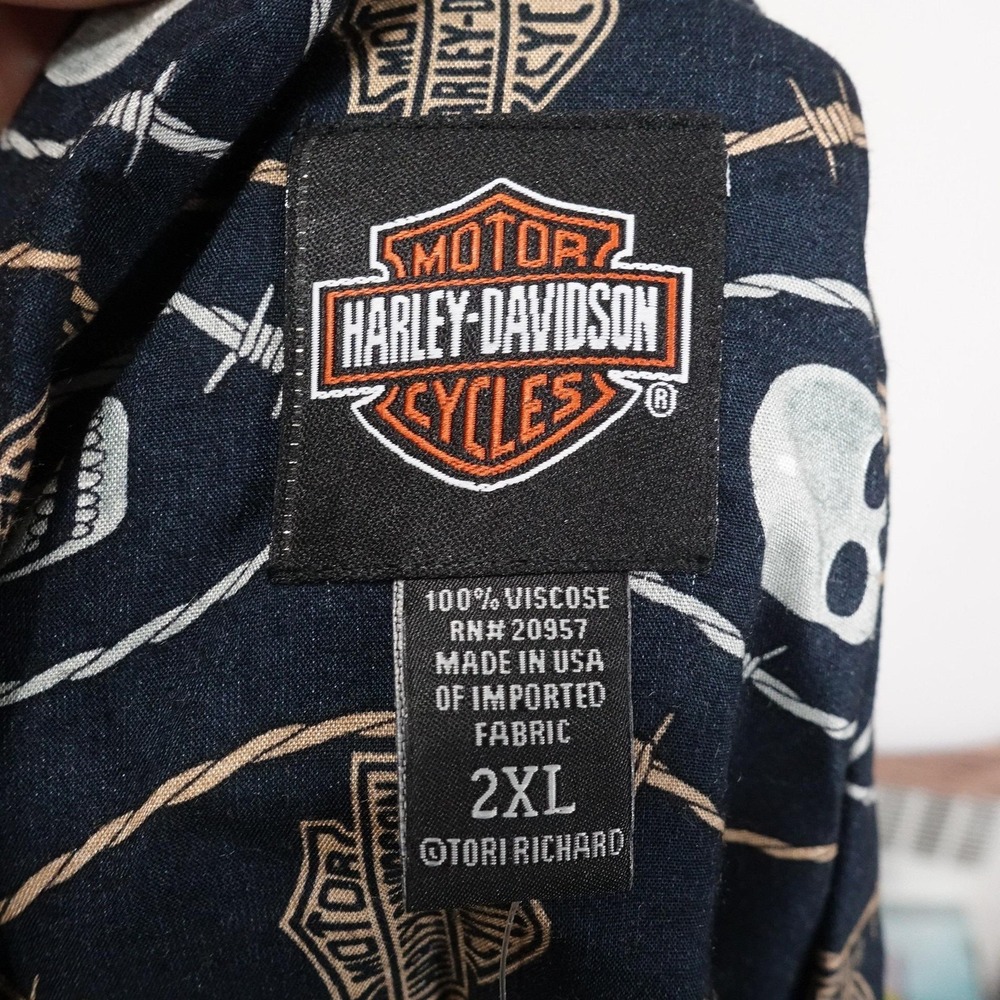 Harley-Davidson Shirt Mens 2XL Black Skull Hawaiian Button-Up Tori Richard - Picture 5 of 7